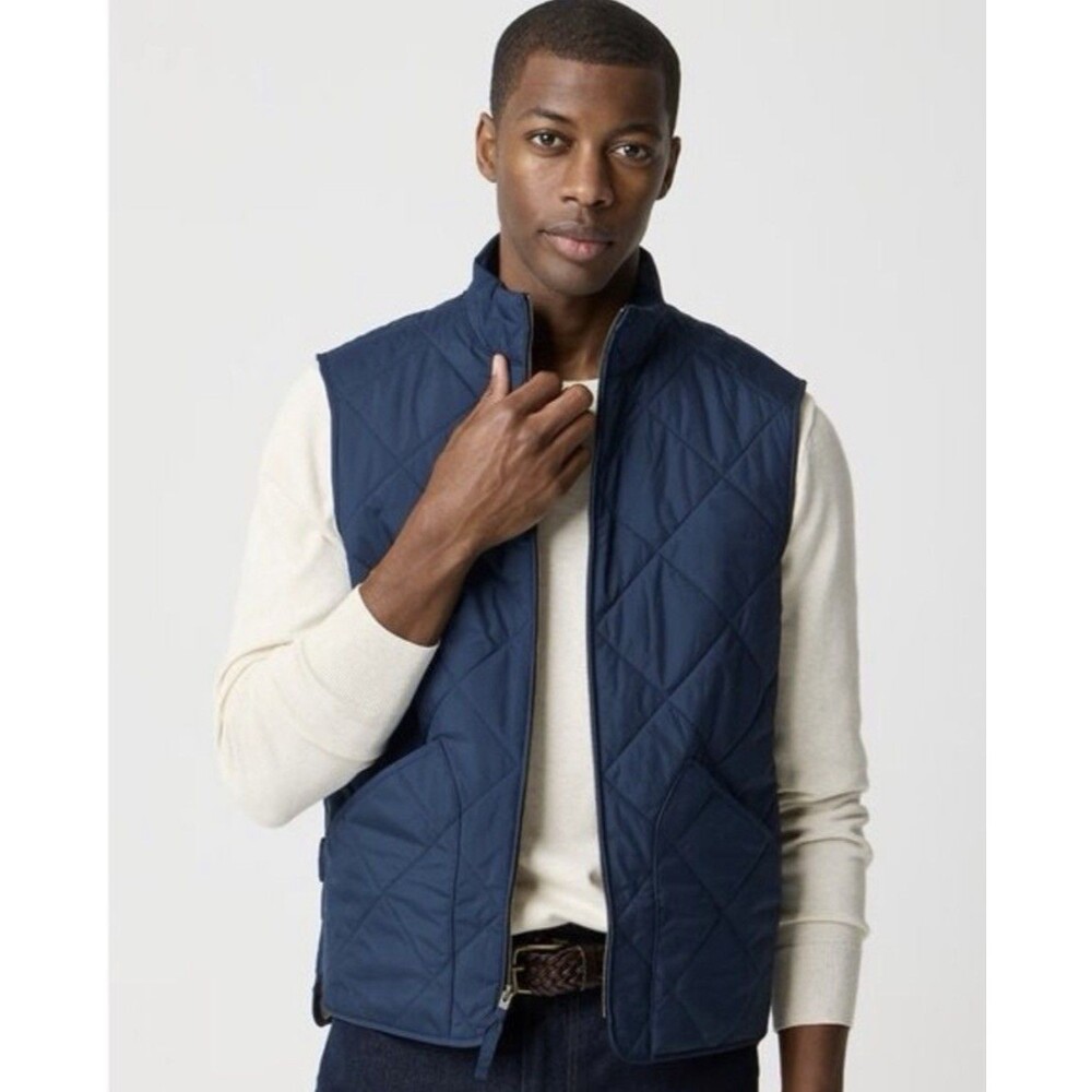 J Crew Quilted Vest Mens X-Large Navy Blue Diamond Quilt Preppy Pockets Business